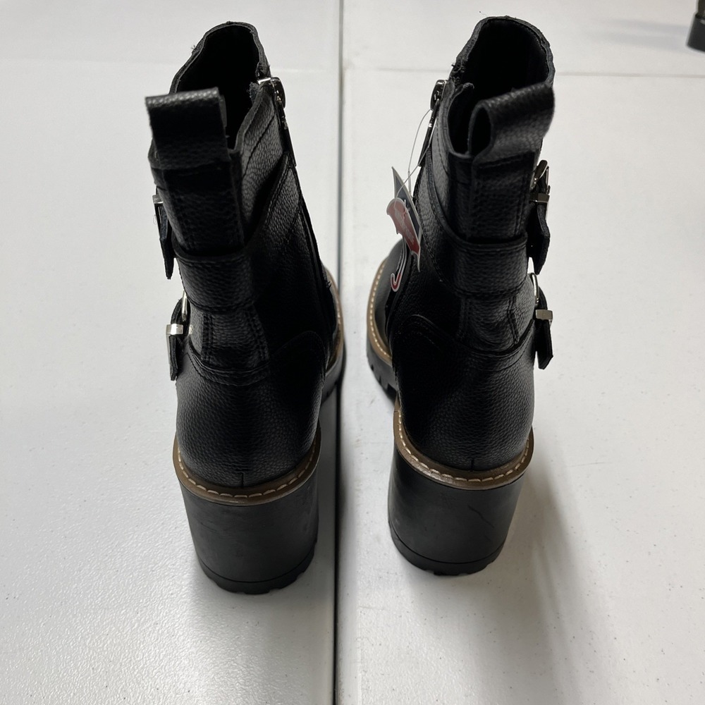 Blondo‎ Reno Boot Black Peppled Leather Combat Waterproof Buckle Size 9 Grunge - Picture 2 of 7